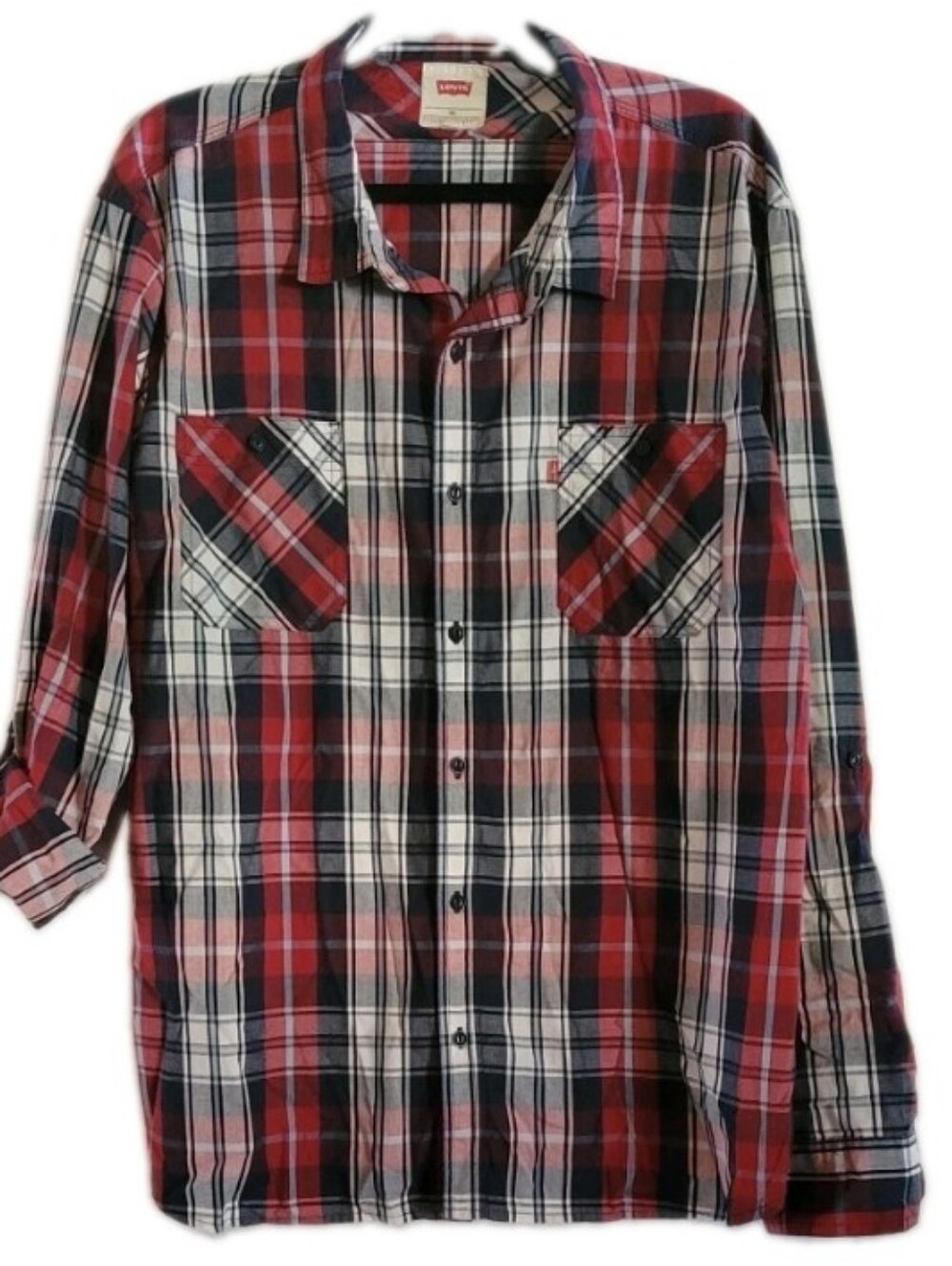 Levi's Red Blue White Plaid Button Down Shirt Long Sleeve Roll Tab Pockets NWT